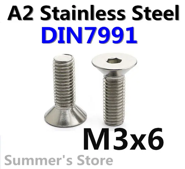 100pcs/lot DIN7991 M3*6mm Stainless Steel Hex Socket Flat Head Cap