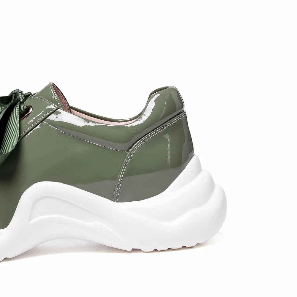 Decoración Genuino Vulcanizados L5f2 Tamaño Encaje De Del Olla Dedo Más Zapatos Verde Cinta Pie Calidad 2019 Superior Redondo blanco Casual Krazing Cuero Plataforma XRAwTHxH
