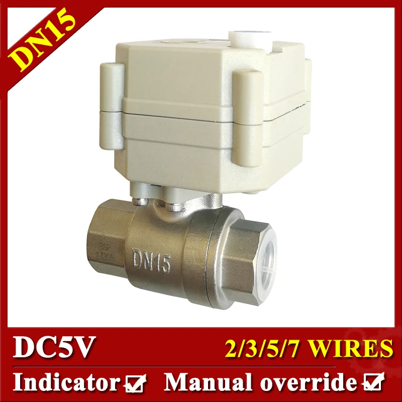 

Tsai Fan Electric motorized ball valve SS304 1/2" Metal Gear DC5V 2/3/5/7 wires control with indicator and manual override