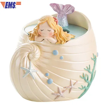 

European Style Cartoon Mermaid Resin Round Tissue Box Creative Living Room Tea Table Waterproof Paper Suction Box X1059
