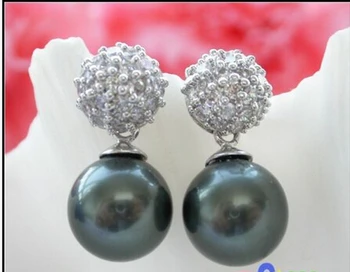 

FREE shipping> >>> 12mm round black SOUTH SEA SHELL PEARL earring 925silver