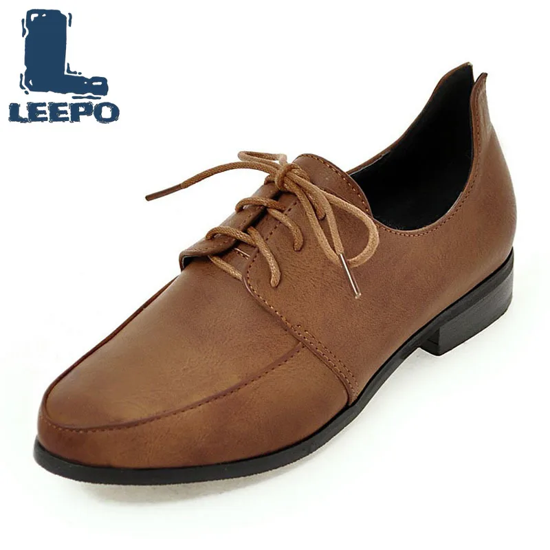 

LEEPO Brogue Shoes for Women Vintage Flats Woman Retro Oxfords Ladies Apring Autumn Large Size Lace-Up Flat Oxford Female Brogue