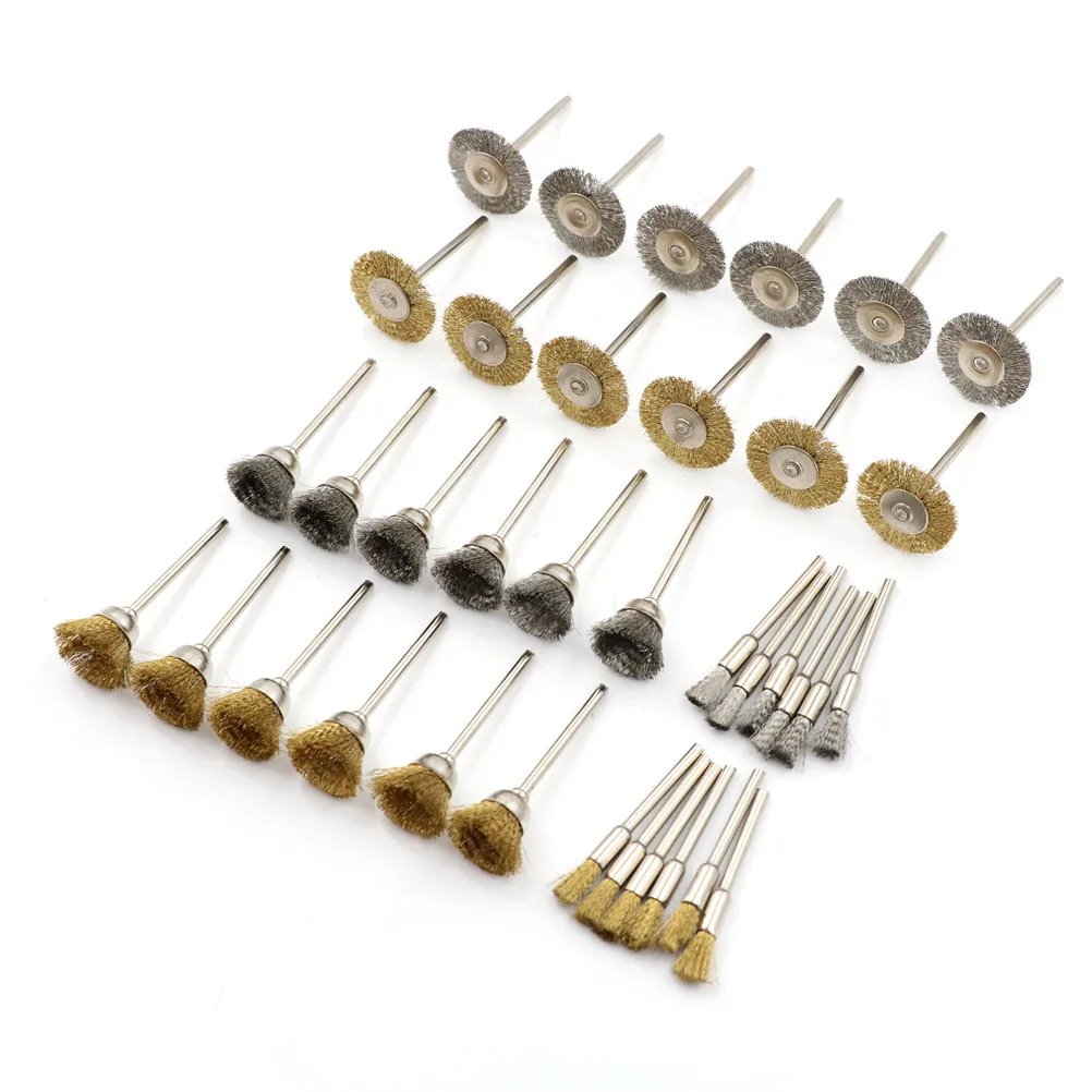 36Pcs Brass Steel Wire Brush Polishing Wheels Full kit for Dremel Rotary Tools --1/8" (3mm) Shank