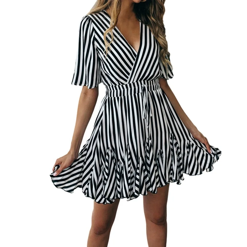 

2019 Summer Women Dress Striped Office Pencil Dress Batwing Short Sleeve Tunic Bandage Bodycon Beach Party Dress Vestidos mujer