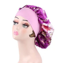 Новинка, женские ночные шляпы для сна, широкая полоса, атласная шелковая шляпа, кепка, удобная шапочка для душа, s цветочное покрытие для волос, шляпы для химиотерапии