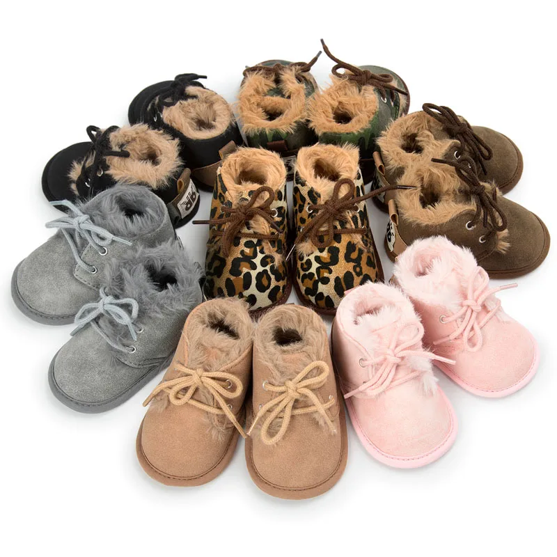 Brand New Toddler Infant Newborn Baby Boy Girl Winter Fur Snow Boots Warm Shoes Booties Casual Leopard Little Kids Strappy Shoes