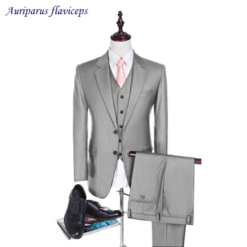 Tanie Wysokiej Jakości Szary Garnitury Męskie Slim Fit Groom Smokingi Garnitur Kurtka Na ślub Ciemny Niebieski I Czarny Na Zamówienie Szyte Na Miarę Wykonane Na Zamówienie