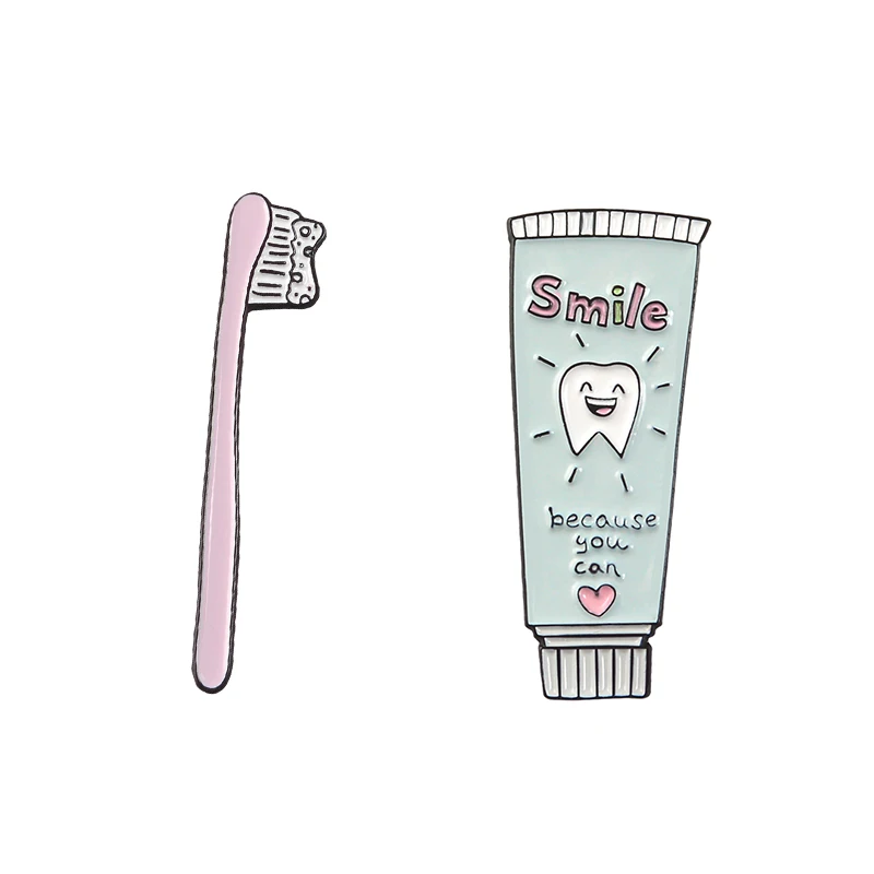Зубная паста, зубная паста, эмалированные булавки, чтобы сделать список значков на заказ, броши, пастельные нагрудные булавки, джинсовая рубашка, мультфильм, милая улыбка, ювелирное изделие, подарок - Окраска металла: 2pcs