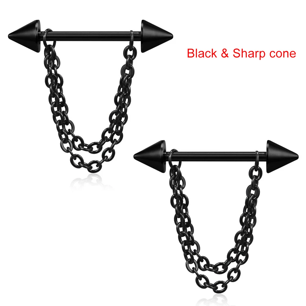 

dropship 1 Pair Pierced Nipple Breast Rings Nail Barbell Steel Chain Pendant Body Piercings Jewelry