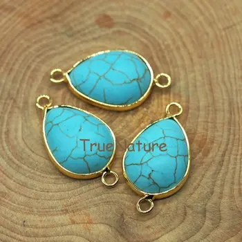 

Wholesale Blue Turquoises Pendants Water Drop Howlite Charm Jewelry Gold Electroplated Double Bails In 16*29 mm PM5767