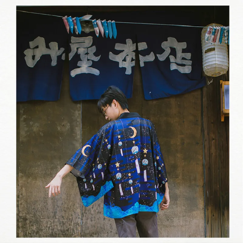 Harajuku Japanese Style Kimono Men Women Cardigan Moon Traditional Japanese Clothing Asian Clothes Sun Protection shirts blouses