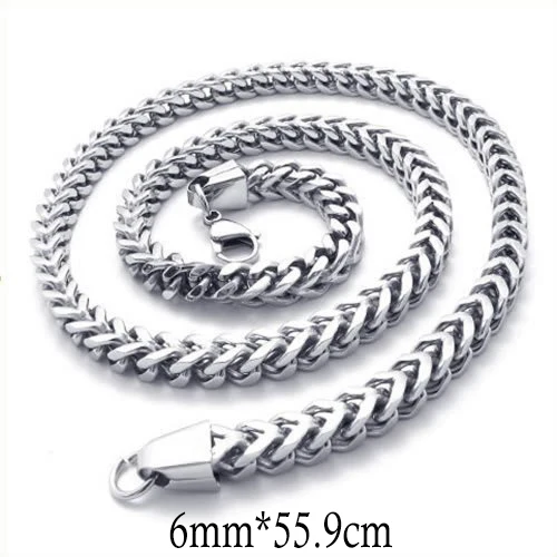 

Poliahed Silver Color Necklaces Stainless Steel Necklace Wild Thick Man's Fashion Necklaces Size Length 55.9cm Width 1.2cm