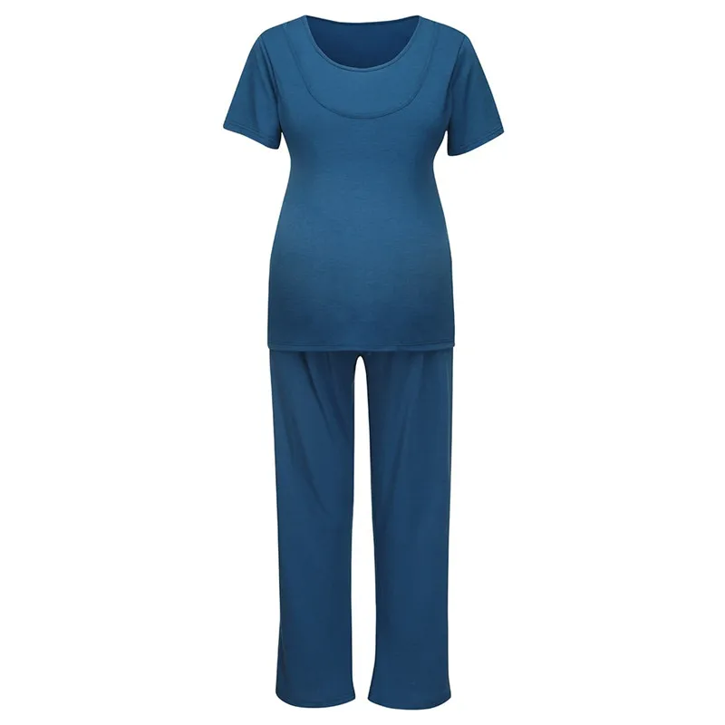 Пижама с короткими рукавами для беременных женщин; футболка для кормящих детей; Топ; регулируемые брюки; пижамный комплект для беременных; штаны в полоску