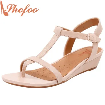 

Shofoo Women's New Arrival Summer Pink&Blue&Black&Orange Flock Upper Cross Buckle Wedges 3cm Heels Shoes Woman,Large 4-16.