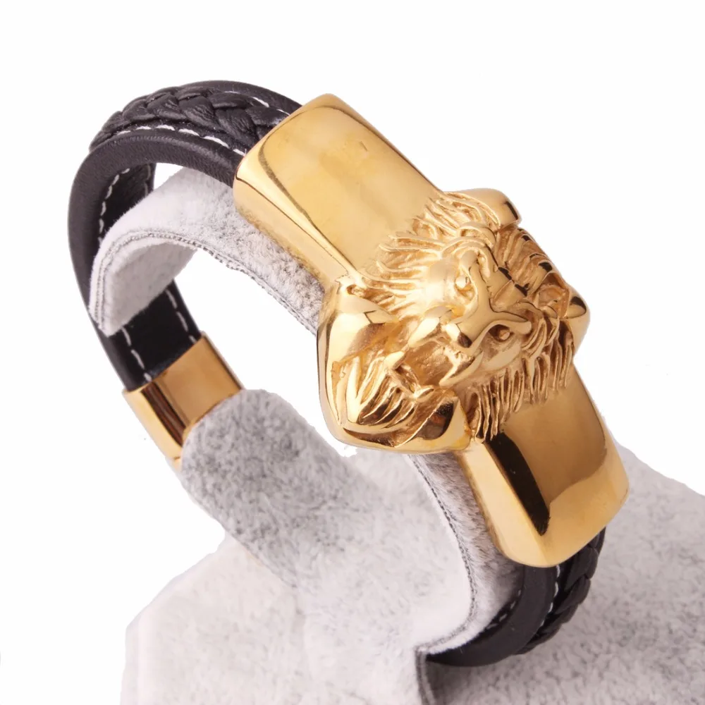 В стиле панк Для мужчин браслет серебряный/Золотой Лев Головы диких животных Винтаж Нержавеющая сталь Jewelry Браслеты для мужчин 21 см длина