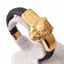 В стиле панк Для мужчин браслет серебряный/Золотой Лев Головы диких животных Винтаж Нержавеющая сталь Jewelry Браслеты для мужчин 21 см длина