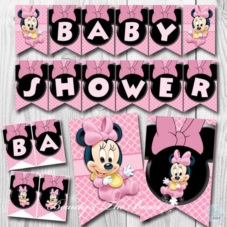 

Minnie Banner Mouse Baby Shower Banner Birthday Party Decorations Kids Event & Minnie Party Supplies Party flags Candy Bar