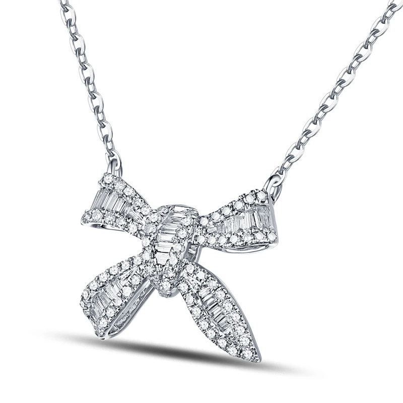 Caimao Natural 0.49ct Round & Baguette Cut Diamond 18kt White Gold Pendant Necklace Jewelry Free shipping