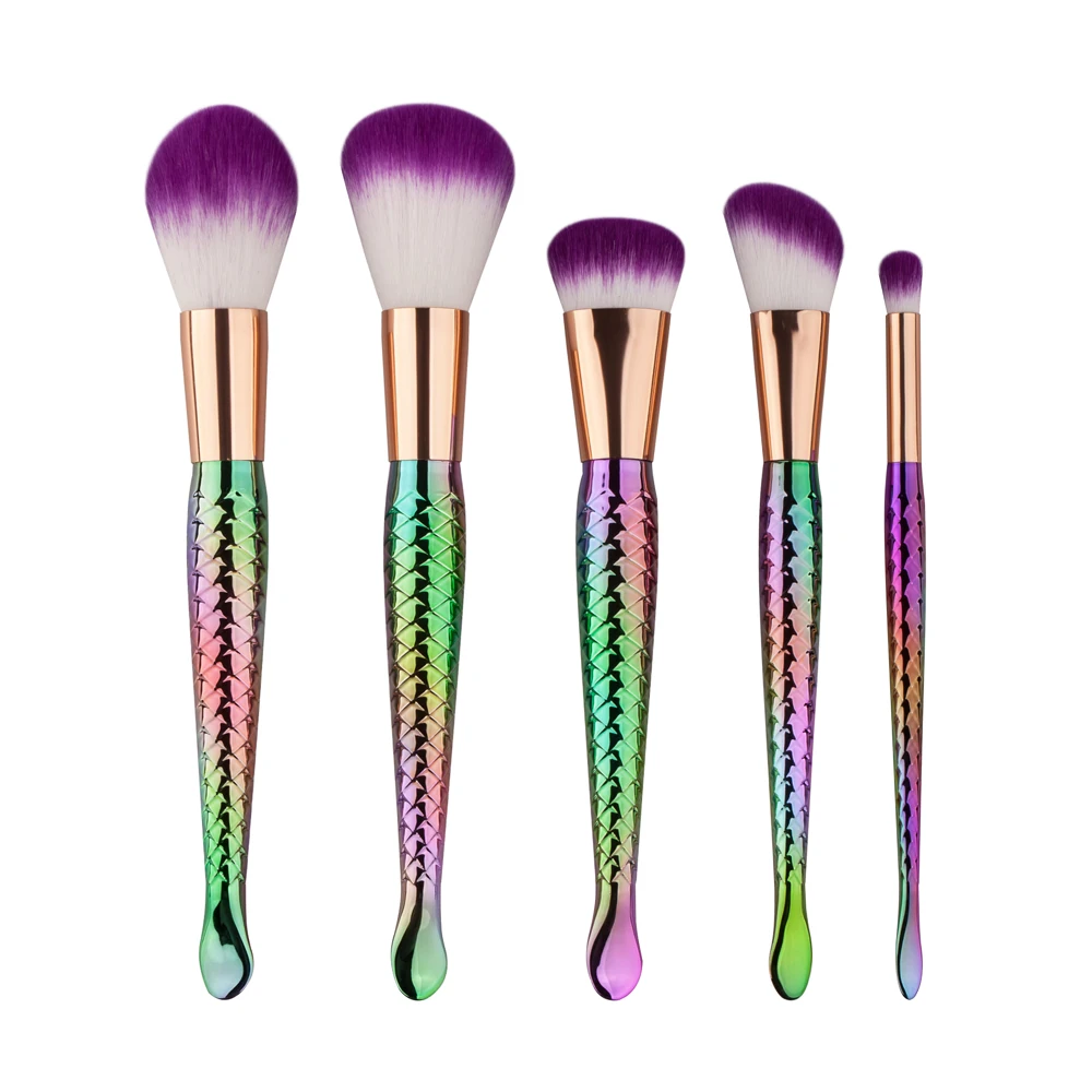 

2017 lovely 5pcs Professional Mermaid Blending Purple Fiber Brush Makeup Brushes Comestic Brush Set Foundation Blusher Brushes