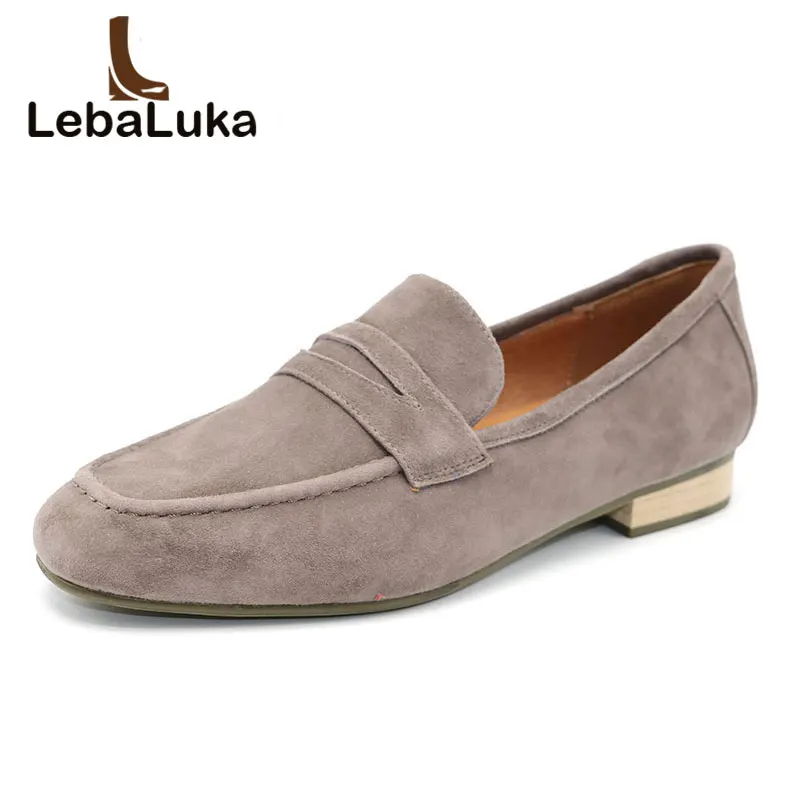 

Simple Real Leather Loafers Shoes Women Leisure Round Toe Square Heel Shallow Daily Office Shoes Women Size 34-40