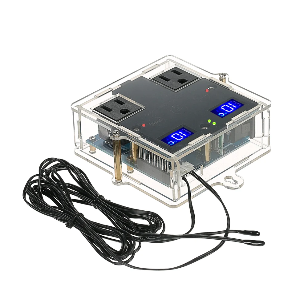 

Digital Temperature Controller Thermostat for Aquaculture with Case and Dual Channel Control / Waterproof Sensor Probe