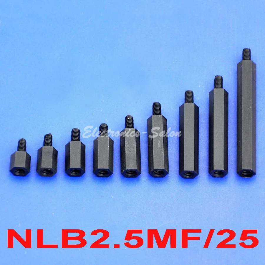 

( 10 pcs/lot ) M2.5 Black Nylon Hex Male-Female Standoff Spacer, 25mm / 0.98", Hexagonal.