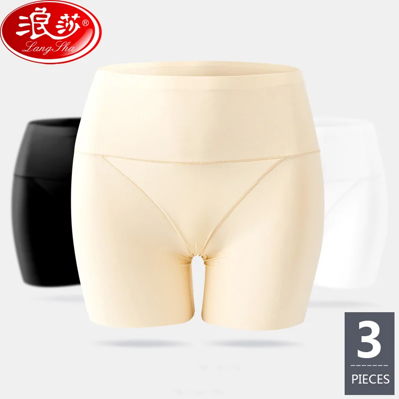 

LANGSHA 3Pcs/set Summer High Waist Women Safety Shorts Pants Seamless Nylon Panties Anti Emptied Boyshorts Girls Silk Underwear