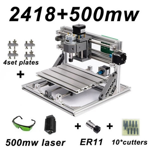 CNC 2418 мельница лазерная гравировка машина с 2500 мвт головки ER11 древесины маршрутизатор PCB ПВХ фрезерный станок резьба по дереву машина DIY - Цвет: 2418 and 500mw Head