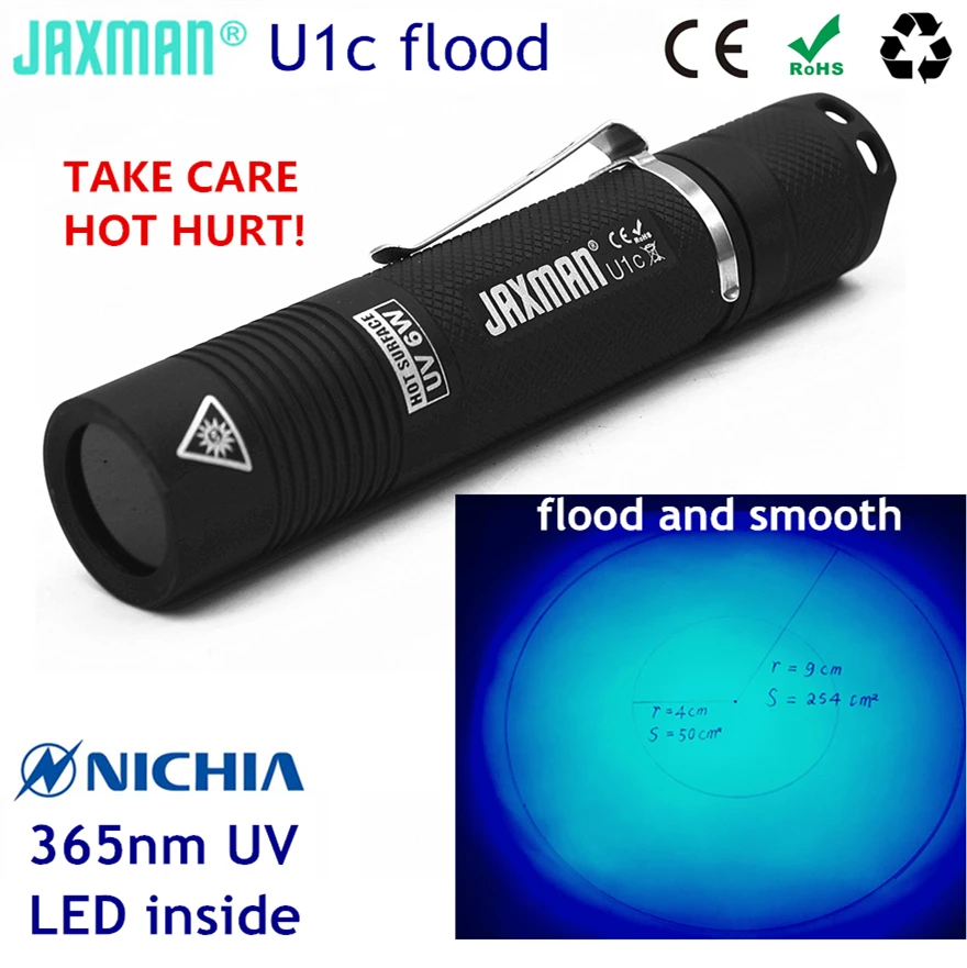 Jaxman U1c прожектор и плавное пятно Nichia УФ светодиодные лампы 18650 нм светодиодный