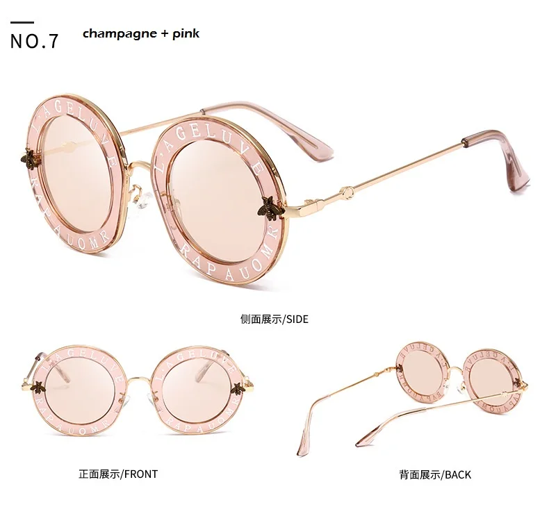 Ретро Круглые Солнцезащитные очки женские брендовые дизайнерские английские буквы пчела металлическая оправа Круглые Солнцезащитные очки для женщин