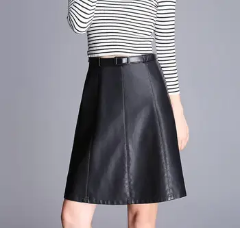 

Women's skirt 2018 autumn and winter new high waist fashion A word PU skirt