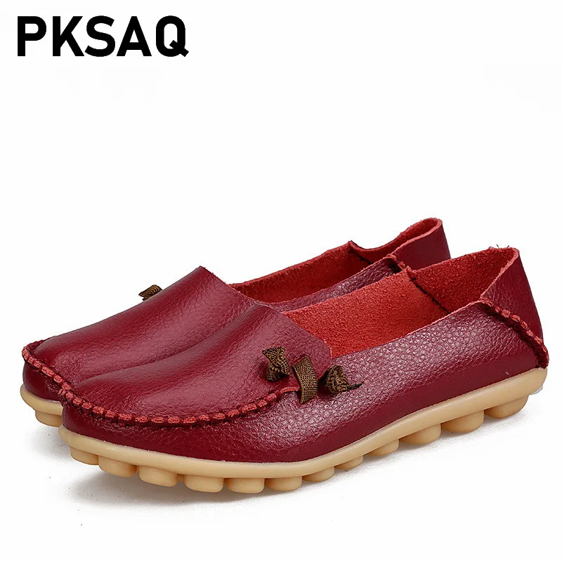 

2018 New Women's Casual Shoes Genuine Leather Woman Flats Soft Mother Loafers Female Driving Footwear Solid Boat Shoe Size 34-44