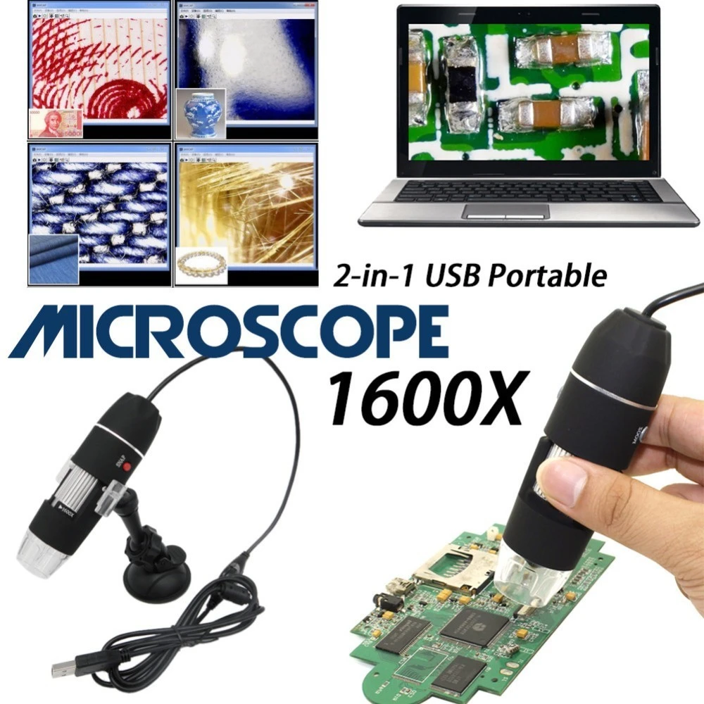 Oddalsail-US 8 LED Digital Microscope Three in One USB Endoscope Camera Microscopio 1600X Stereo Electronic Magnifier Plug and Play Black Oddalsail-US 8 LED Digital Microscope Three in One USB Endoscope Camera Microscopio 1600X Stereo Electronic Magnifier Plug and Play Black