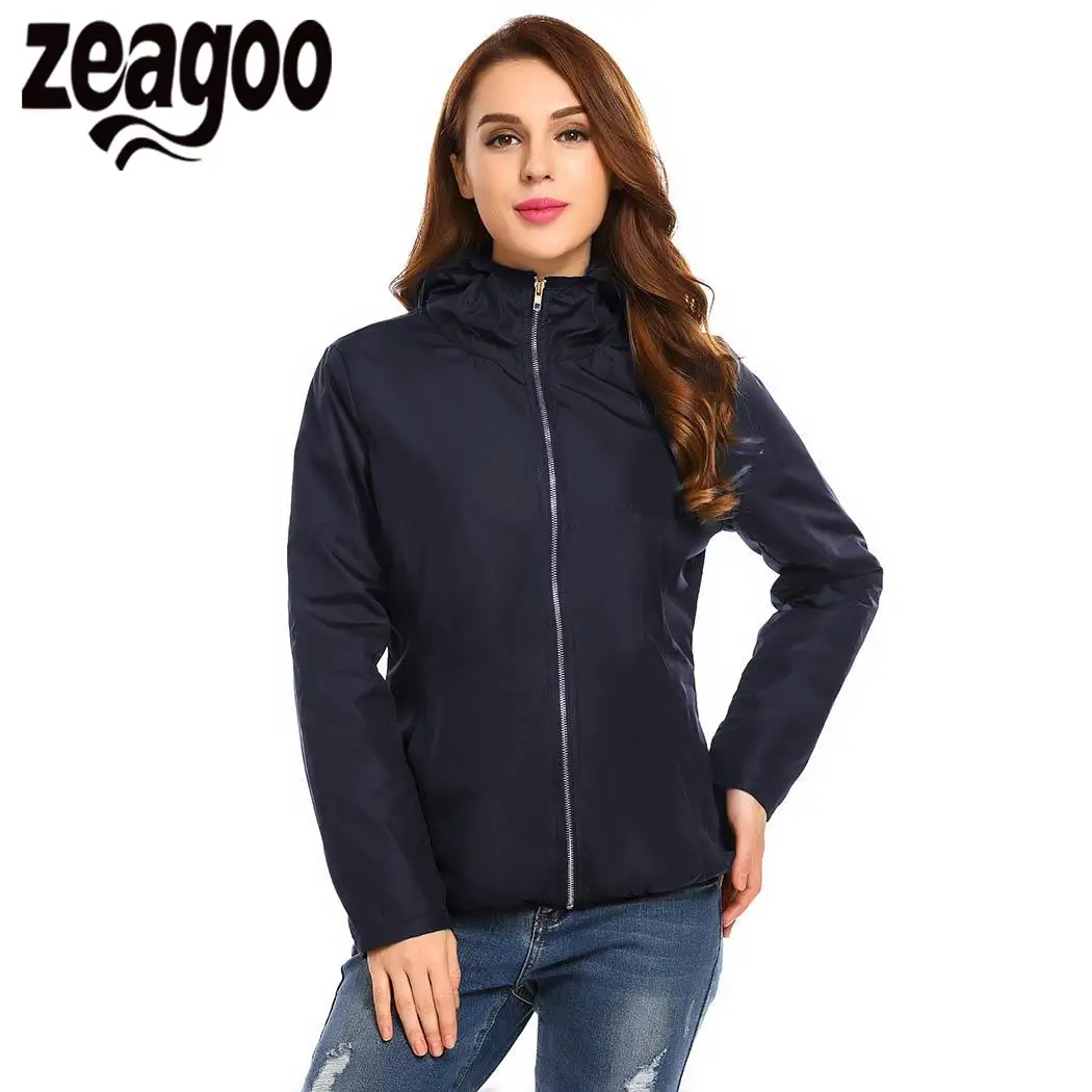 None Solid Lightweight Hooded Full Zip Women Slim Fit Casual Quilted Jacket w/ Pocket Coats