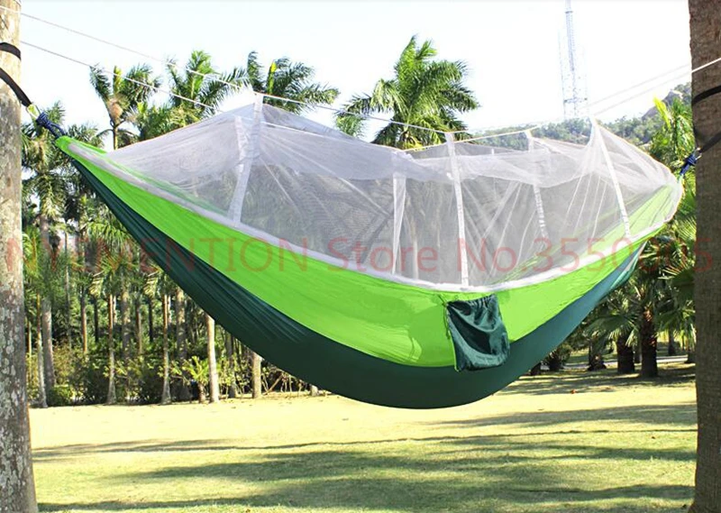

Outdoor Portable camping Mosquito net sleeping hammock High strength parachute Fabric double hanging bed 20pcspcs