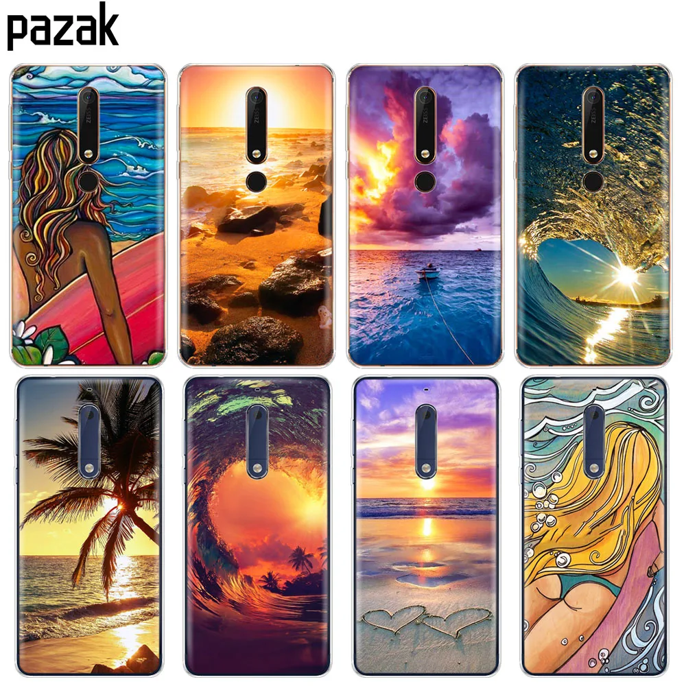 

Silicone case for Nokia 2 5 3 6 7 8 9 2017 nokia 6 2018 6.1 3.1 2.1 5.1 PLUS x5 x6 soft tpu phone back cover Surfing Sunset Sea