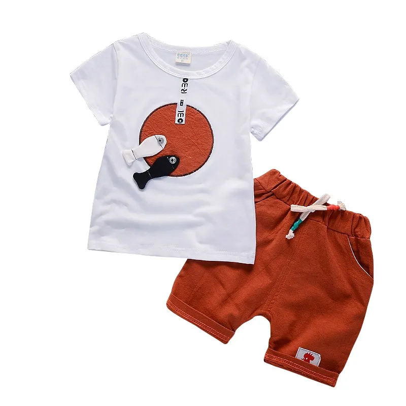 

2Pcs Summer Baby Boys Clothing Set Cute Comfortable Cartoon Fishes Pattern Short Sleeve T-shirt Shorts Trousers Clothes Set