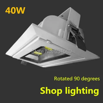 

6pcs/lot Rectangular COB led downlight 40W Recessed Rotary Angle adjustable Focos Commercial Indoor lamp+LED Driver 110v230v