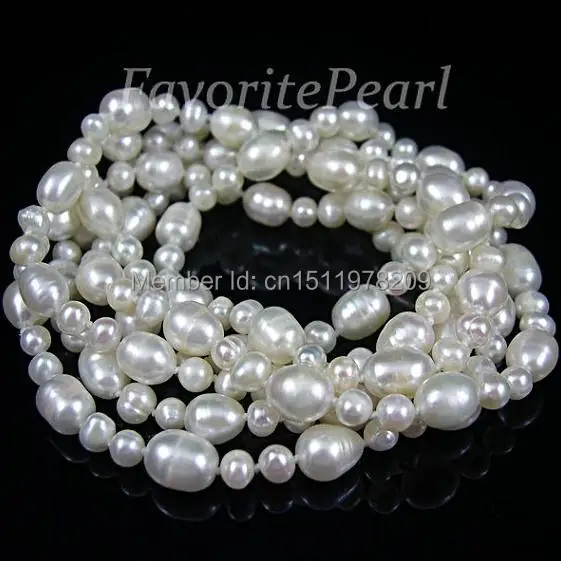 

Pearl Necklace - 48 Inches 5-6mm And 8-9mm AA White Color Freshwater Pearl Long Necklace - Bridesmaid Jewelry Free Shipping