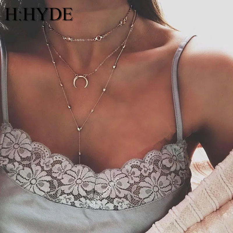 

H:HYDE Fashion Trendy Jewelry Copper Moon Choker Multi Layer Necklace Gift for Women Boho Layering Chokers Statement Chockers