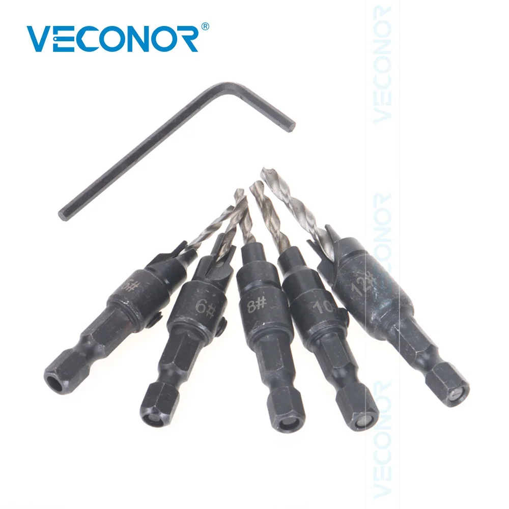 5PCS #5 #6 #8 #10 #12 Countersink Drill Woodworking Drill Bit Set Drilling Pilot Holes High Quality For Screw Sizes 5PCS #5 #6 #8 #10 #12 Countersink Drill Woodworking Drill Bit Set Drilling Pilot Holes High Quality For Screw Sizes