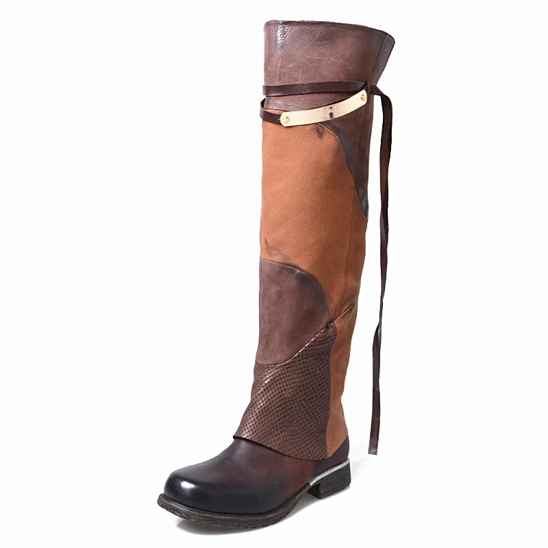Excellent Prova Perfetto Fashion Genuine Leather Cool Winter Women Boots Mixed Color Square Toe Over Knee Boots Short Plush In Warm Shoes 10