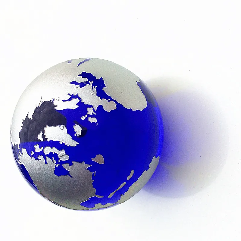  80mm Crystal Glass Marbles earth globe Silver Gold world map Feng shui Quartz Sphere terrarium Desk
