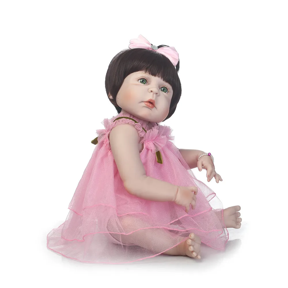 Npk новый бренд 23 "полный силиконовые возрождается куклы для новорожденных для маленьких девочек куклы зеленый/синий/коричневый цвет глаз