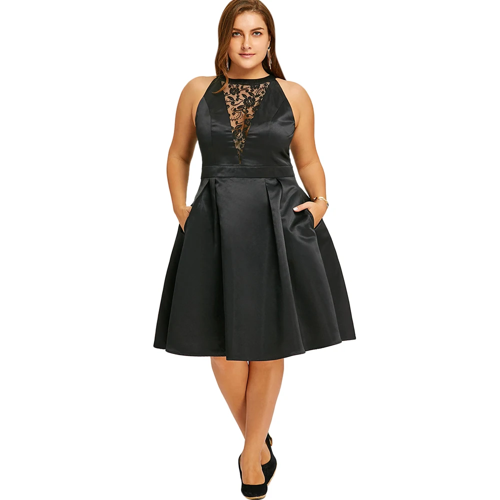 Rosegal, платье размера плюс, Vestidos, женские платья, черные кружевные вставки, без рукавов, винтажные вечерние платья, женское платье, Vestido Robe, большой размер, 5XL