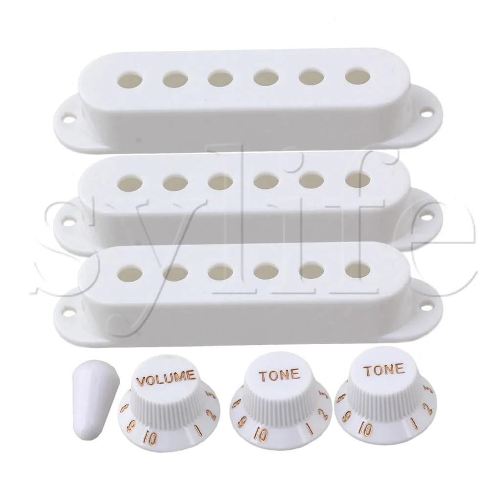 

White Guitar Parts Set Switch tip Single coil Pickup Cover 1 volume 2 Tone Knobs