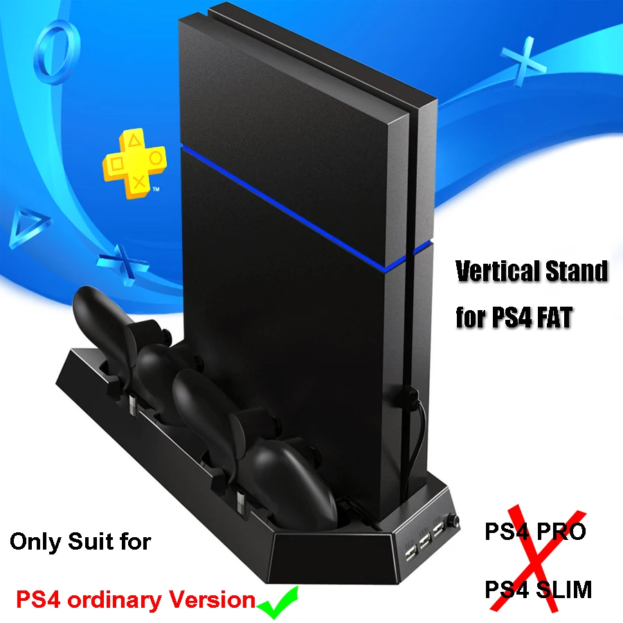 Soporte Vertical 4 PS4(Standard) + Cooler y 3 Puertos USB OEM