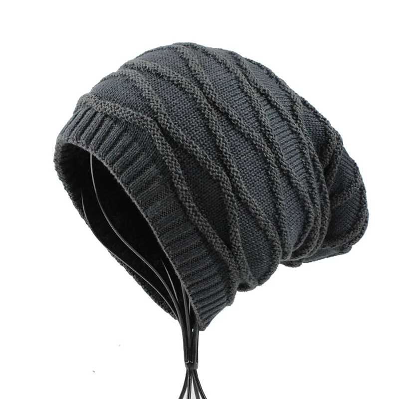 [FETSBUY] Winter Beanie Bonnet Hat Men Warm Knitted Wool Solid Cap Women Double Layer Thick Skullies Hip Hop Muts Gorros 18008