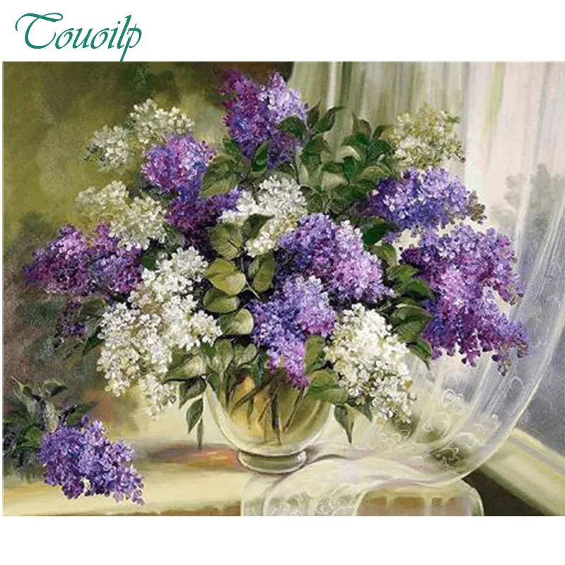 Mosaic Pattern Beaded Embroidery Purple And White Lilac Flower