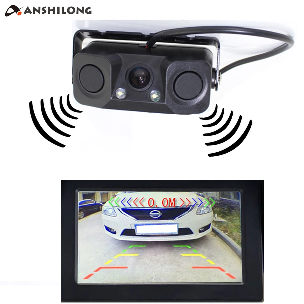 ANSHILONG Auto Car Parktronic Video Parking Sensor Bi Bi Alarm with Rear View Camera + 2 Radar Sensor Video Display Indicator
